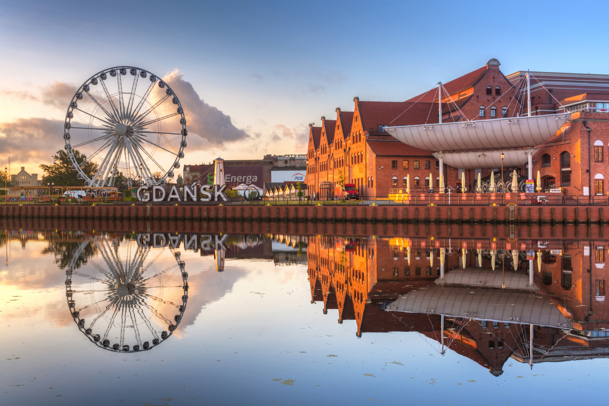 Beautiful scenery of Gdansk city over Motlawa river, Poland